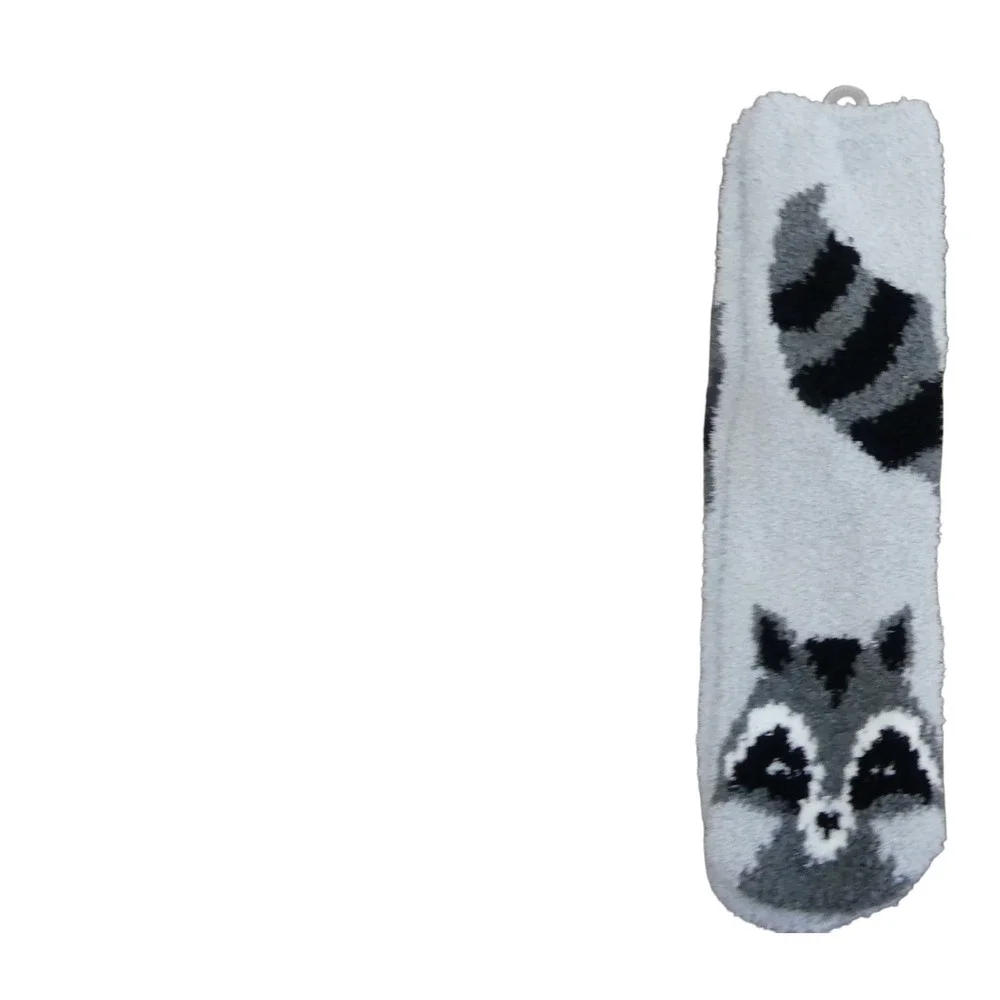 Unbranded Cozy Socks Adults One Size Grey New Raccoon Animal Fuzzy Plush Crew